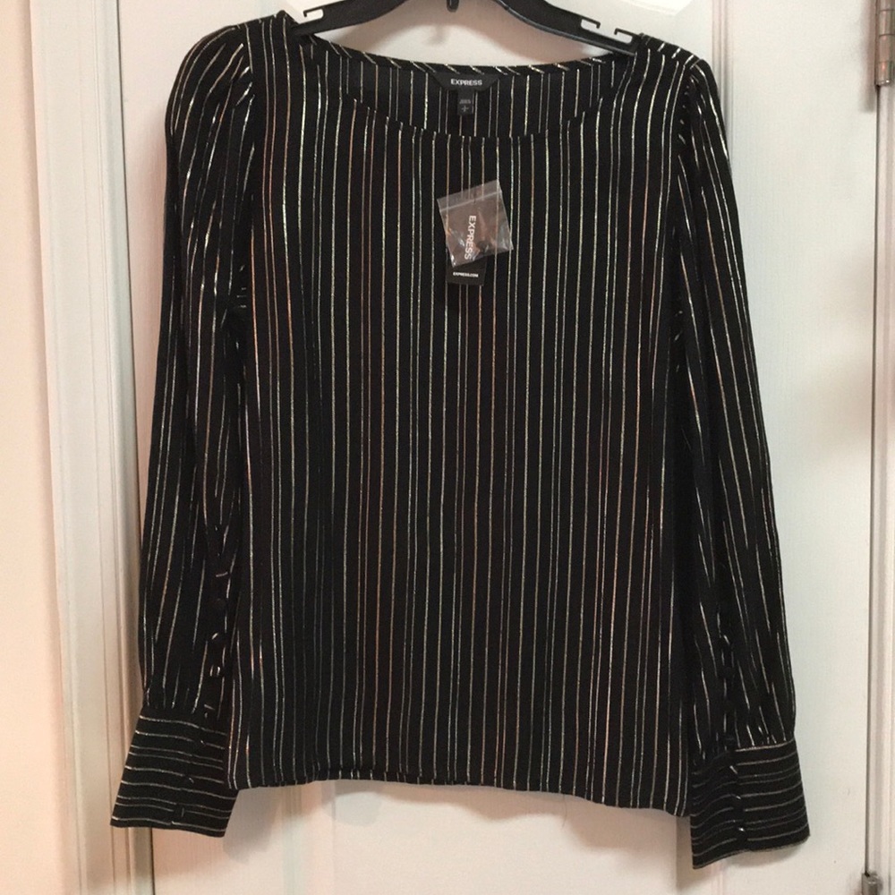 EXPRESS BLACK LONG SLEEVED BLOUSE W/GOLD THREAD🛍